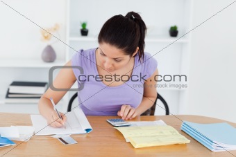 Young woman accounting in her living-room