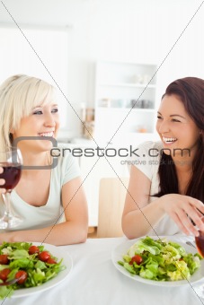 Happy women drinking wine