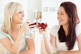 Joyful women toasting with wine