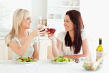 Smiling Women toasting with wine