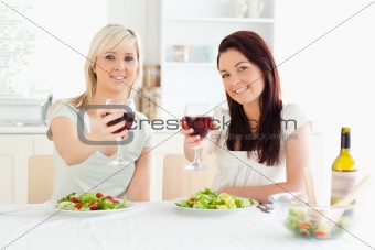 Women toasting with wine