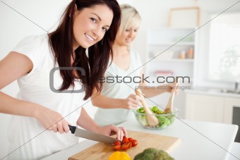 Gorgeous young Women preparing dinner