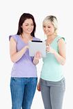 Happy women with a tablet