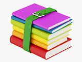 colorful books with green belt