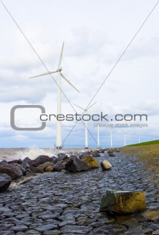 Wind turbines in a row