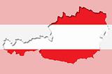 Outline map of Austria with transparent Austrian flag