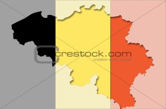 Outline map of Belgium with transparent Belgian flag