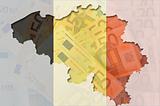 Outline map of Belgium with transparent euro banknotes in backgr