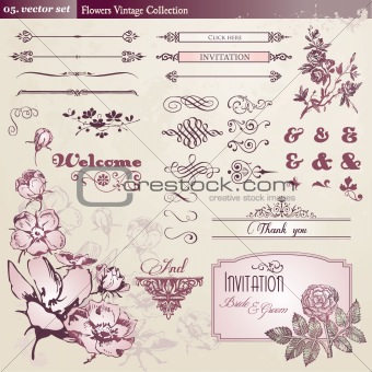 Flowers and vintage elements collection