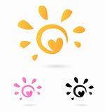 Abstract vector Sun icon with Heart -  orange & pink, isolated o