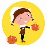 Cute Thanksgiving / Pilgrim Girl with pumpkin head - isolated on