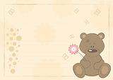 Teddy bear with flower (postcard), vector illustration