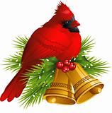 Cardinal Bird with Christmas bells