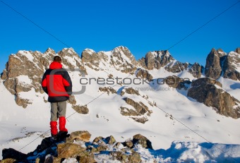 hiking in the winter mountains