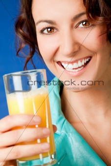 happy woman orange juice