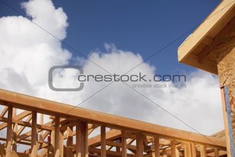 Abstract of Wood Home Framing at Construction Site.