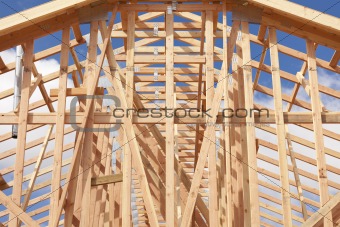 Abstract of Wood Home Framing at Construction Site.