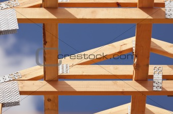 Abstract of Wood Home Framing at Construction Site.