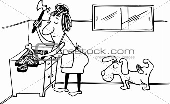 Woman preparing food for her dog