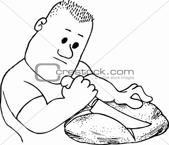 Man cutting bread