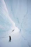Inside the deep glacier crevasse