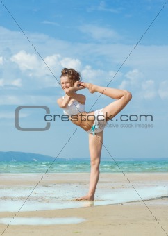 Exercising on the beach