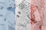 Outline map of France with transparent euro banknotes in backgro