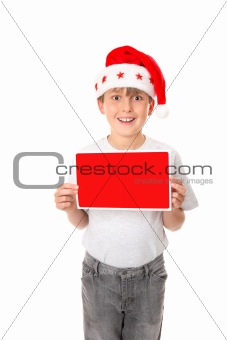 Boy with Christmas Message or Sign