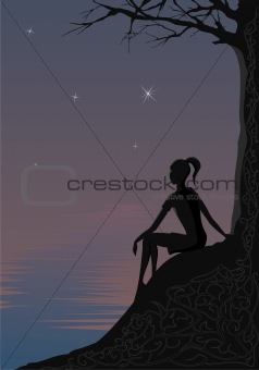 Girl silhouette against the sea