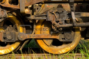 Old rusty steam train wheels