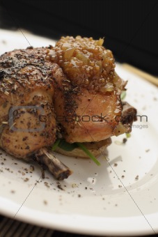 roast chicken dinner; angled close crop