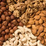 Different  nuts (almonds, cashews, walnuts and filbers) close up