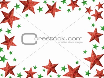 Bright red and green Christmas stars frame - isolated