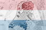 Outline map of Netherlands with transparent euro banknotes in ba