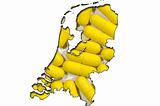 Outline map of Netherlands with pills in background