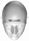 3D render of a human head with barcode stamp