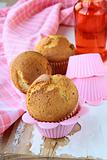 homemade chocolate muffins on a pink background