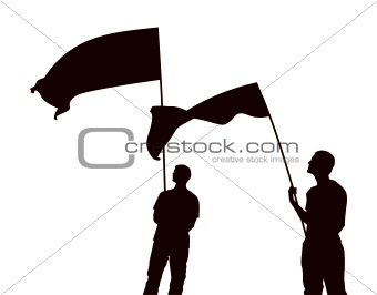 Man with flag silhouettes
