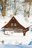 cottage in winter, Bartosovice in Orlicke Mountains, Czech Republic