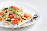 pasta penne with turkey meat and vegetables