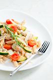 pasta penne with turkey meat and vegetables