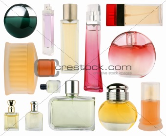 Set of perfume bottles isolated on white