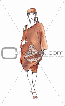 Woman in brown summer suit 