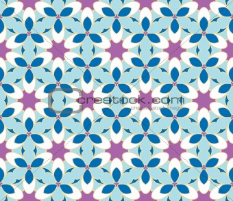 Seamless pattern with flowers in blue and purple