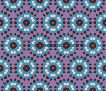 Seamless pattern with flowers in blue, brown and purple