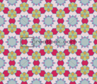 Seamless retro pattern with geometric shapes, lines and stars