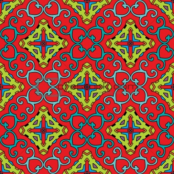 Baroque pattern with swirls on a bright red background