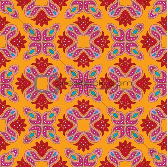 Floral pattern with dots on a bright orange background