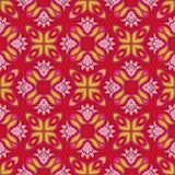 Floral pattern with dots on a bright red background