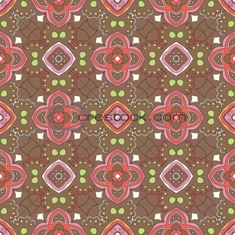 Floral pattern with swirls on a brown background